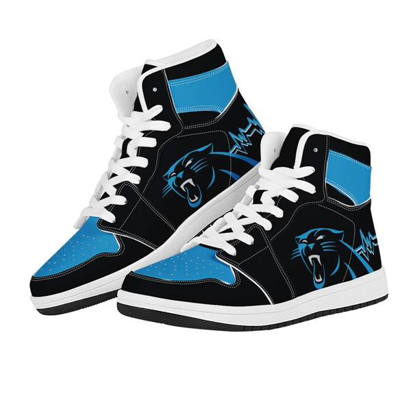 Women's Carolina Panthers High Top Leather AJ1 Sneakers 002 Women's Carolina Panthers High Top Leather AJ1 Sneakers 002